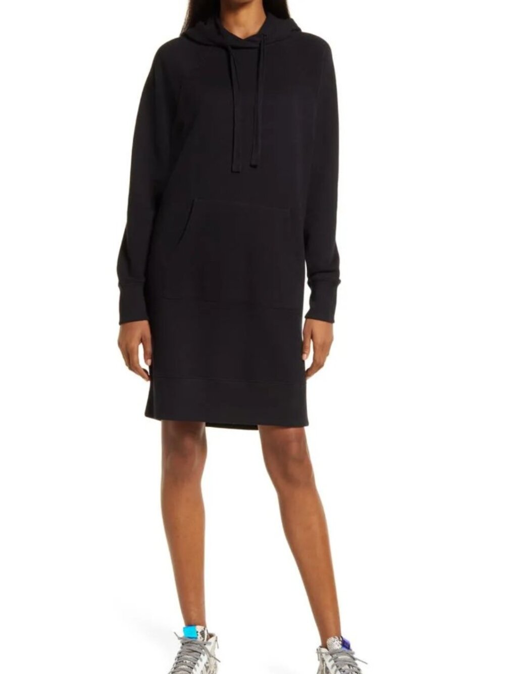 Treasure & Bond Black Long Sleeve Hooded Sweatshirt Dress - Large